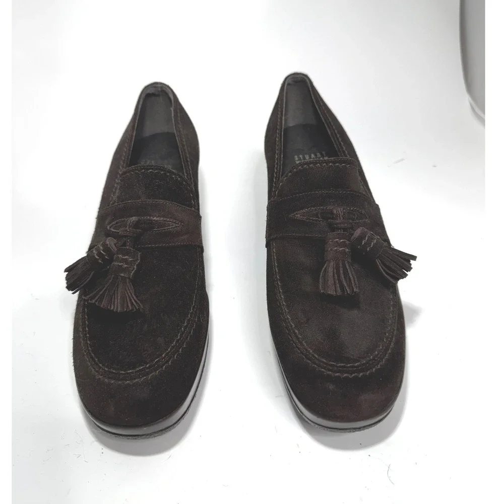 Stuart Weitzman Womens‎ Brown Suede Tassel Wedge Loafers Shoes Size 8 Spain